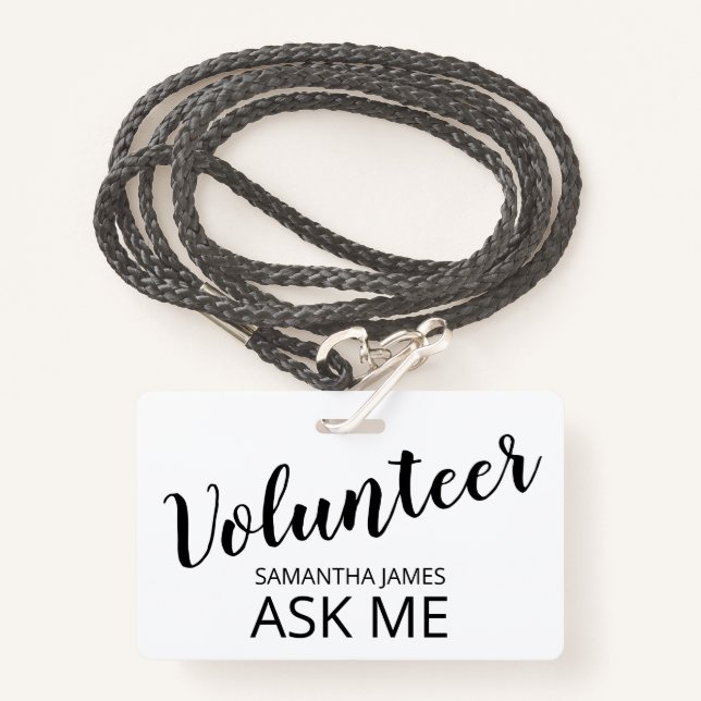 Volunteer Ask Me Name ID Badge (Front with Lanyard)