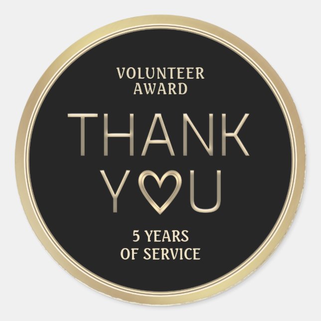 Volunteer Award Thank You for Years of Service Cla Classic Round Sticker (Front)