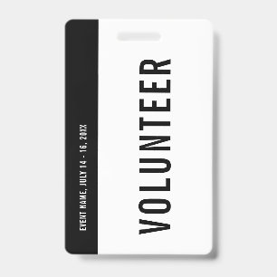 Volunteer Black & White Event Staff All Access ID Badge