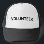 Volunteer black & white simple elegant trucker hat<br><div class="desc">Volunteer black and white simple modern elegant hat.
minimalist simple elegant style
Customisable text,  create your own</div>