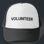 Volunteer black & white simple elegant trucker hat<br><div class="desc">Volunteer black and white simple modern elegant hat.
minimalist simple elegant style
Customisable text,  create your own</div>