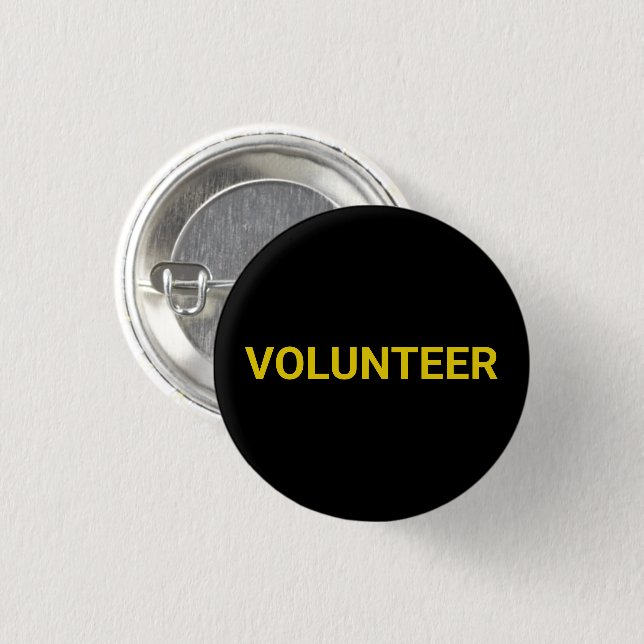 Volunteer black & yellow simple elegant pin button (Front & Back)