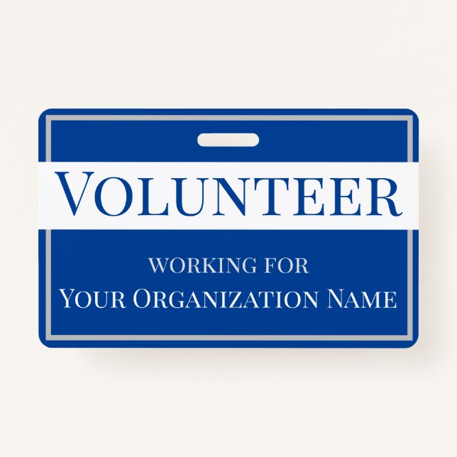Volunteer Custom Organisation Name Blue and White ID Badge (Front)