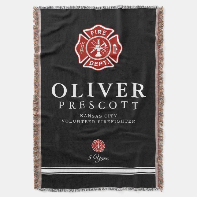 Volunteer Firefighter | Maltese Cross Symbol Black Throw Blanket (Front Vertical)