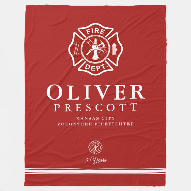Volunteer Firefighter | Maltese Cross Symbol Red Fleece Blanket (Front)