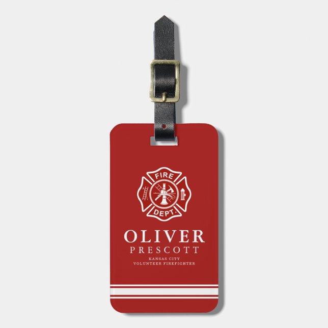 Volunteer Firefighter | Maltese Cross Symbol Red Luggage Tag (Front Vertical)