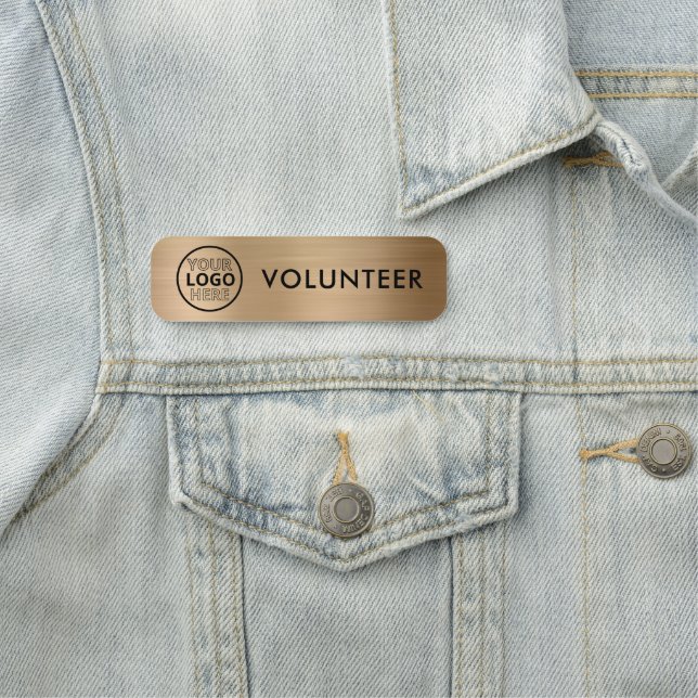 Volunteer Gold Metallic Finish Business Logo Name Tag (In Situ)