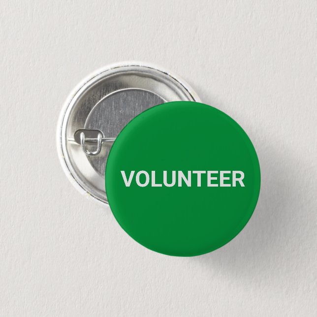 Volunteer green white simple elegant pin button (Front & Back)