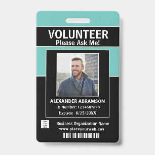 Volunteer ID Card Modern Ask Me Logo Custom Badge