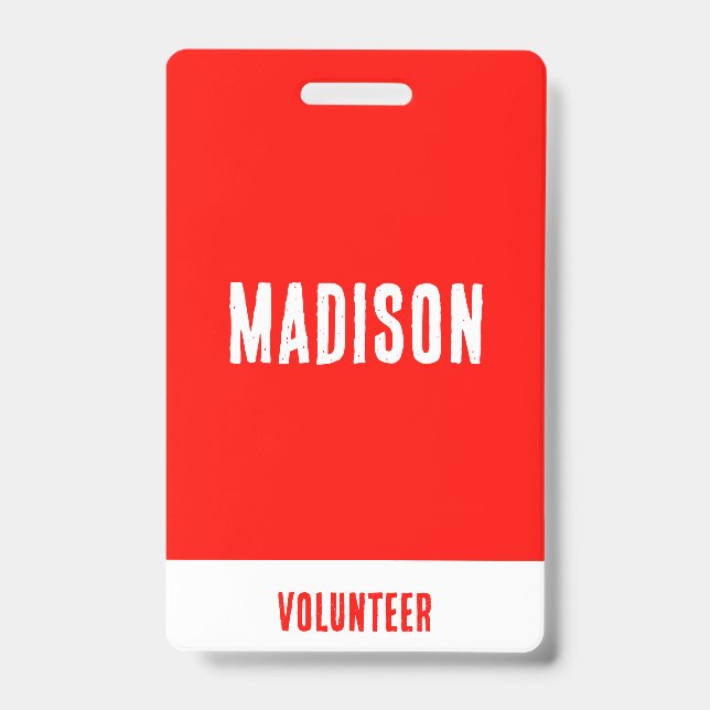  Volunteer Name All Access Pass Event Red White ID Badge (Front)