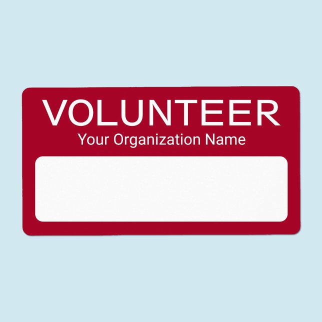 Volunteer Paper Name Tag Stickers Red Name Badge (MISOOK Red Volunteer Name Tag Stickers)