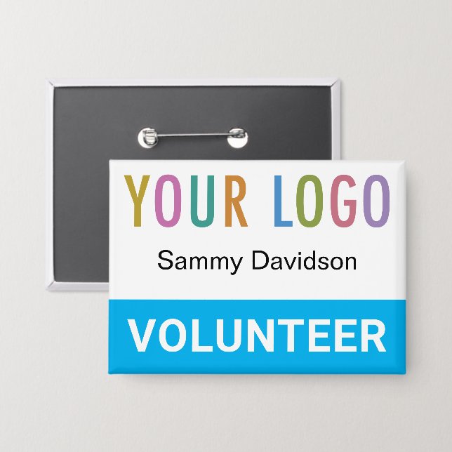 Volunteer Pin Back Badge Name Button with Logo (Front/Back)
