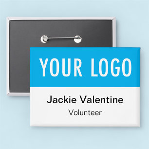 Volunteer Pinback Button Badge with Logo Name Tag