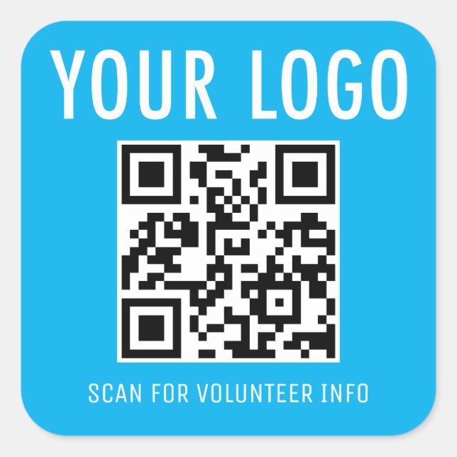 Volunteer QR Code Stickers Custom Logo Sky Blue (Front)