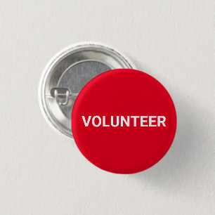 Volunteer simple elegant custom text white red 3 cm round badge