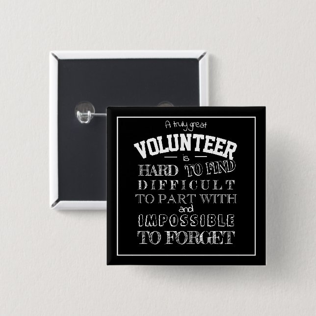 Volunteer Thank you Appreciation Gift script black 15 Cm Square Badge (Front & Back)
