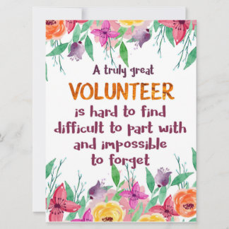 Volunteer Thank you Volunteer appreciation gift Card