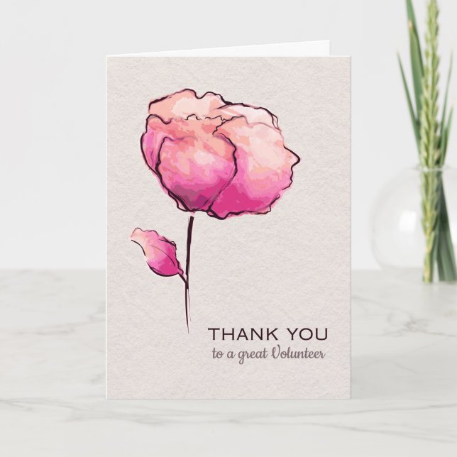 Volunteer Thank You Watercolor Flower Card (Front)