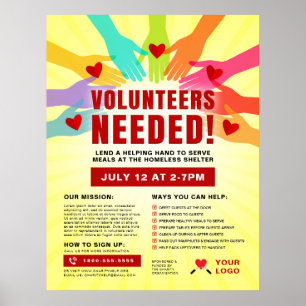 Volunteers Needed Charity Advertisement Hands Poster
