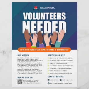 Volunteers Needed Professional Hands Blue & White  Flyer