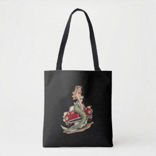 Voluptuous Blonde Mermaid on Red Vintage Car – Fan Tote Bag