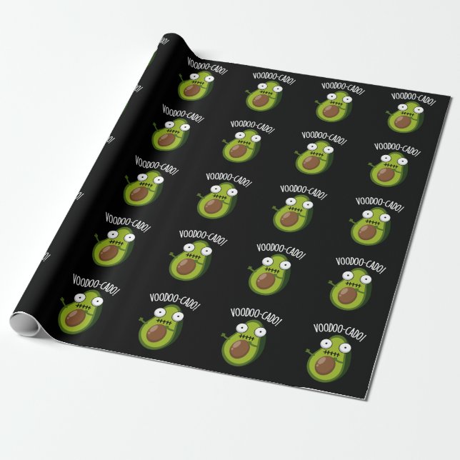 Voodoo-cado Funny Avocado Pun Dark BG Wrapping Paper (Unrolled)