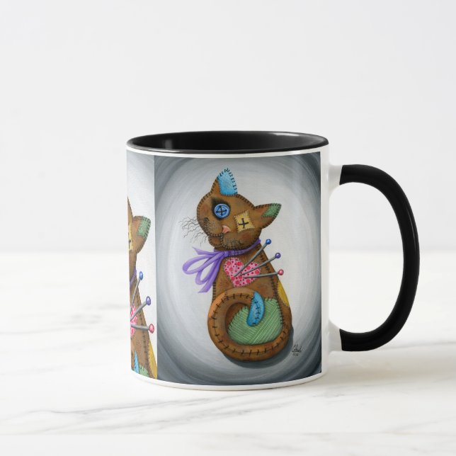 Voodoo Cat Doll Patchwork Cat Gothic Art Mug (Right)