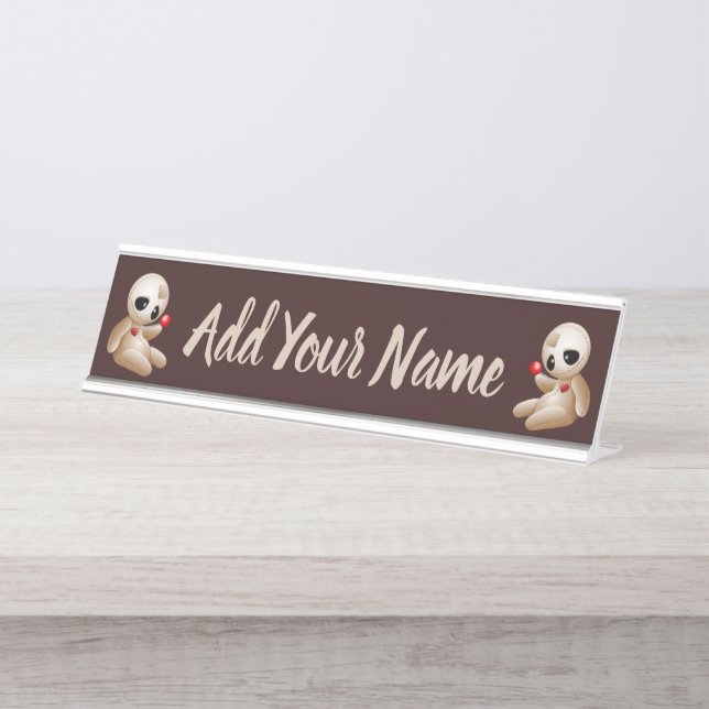 Voodoo Doll Cartoon in Love Desk Name Plate (Front)
