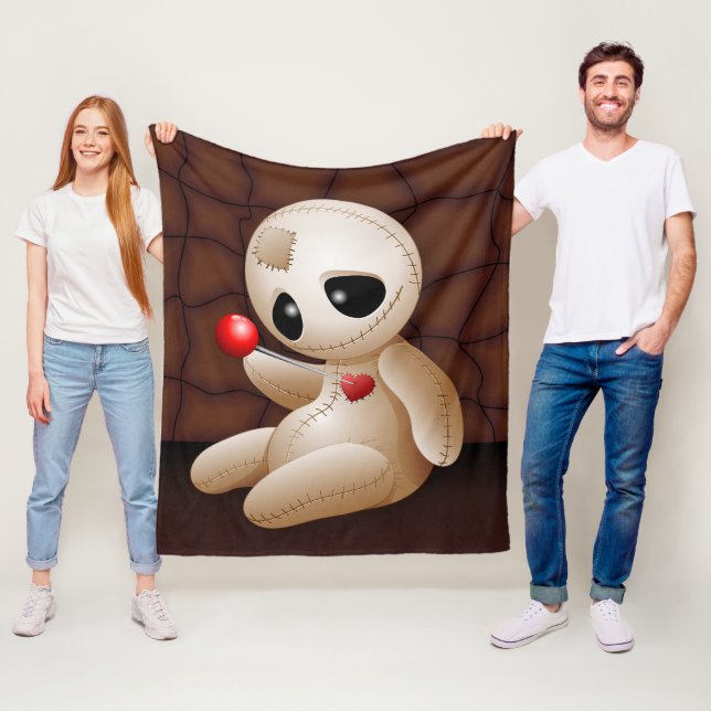 Voodoo Doll Cartoon in Love Fleece Blanket (In Situ)