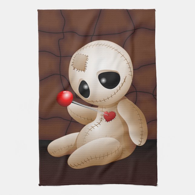 Voodoo Doll Cartoon in Love Tea Towel (Vertical)