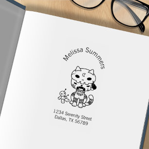 Voodoo Doll Cat Address Rubber Stamp