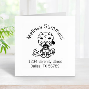 Voodoo Doll Cat Address Rubber Stamp
