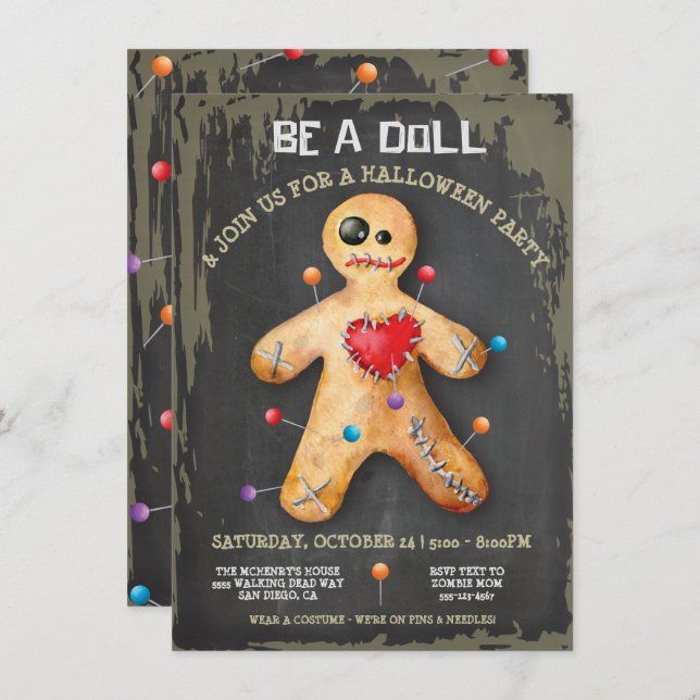 Voodoo Doll Halloween Party Invitation (Front/Back)