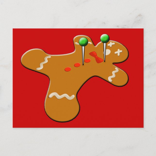 Voodoo Gingerbread Man Christmas Humour Holiday Postcard (Front)