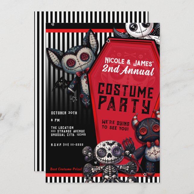 Voodoo Plushies Coffin Halloween Costume Party Invitation (Front/Back)