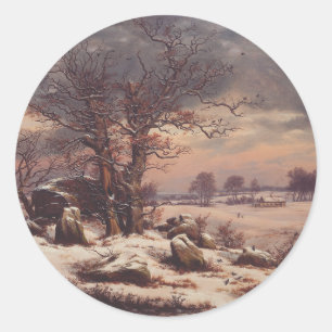 Vordingborg in Winter by J.C. Dahl Fine Art Classic Round Sticker