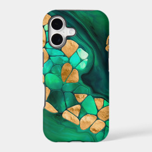 Voronoi cells abstract - greens and gold