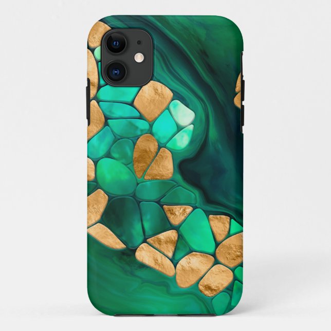 Voronoi cells abstract -  greens and gold Case-Mate iPhone case (Back)