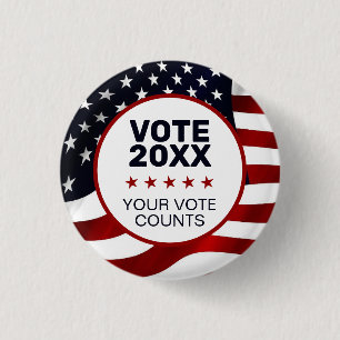 Vote 20XX US Flag Patriotic Your Vote Counts 3 Cm Round Badge