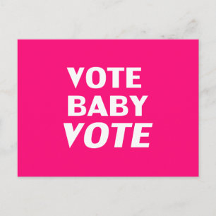 "Vote Baby Vote" hot pink, magenta, fuchsia, white Postcard