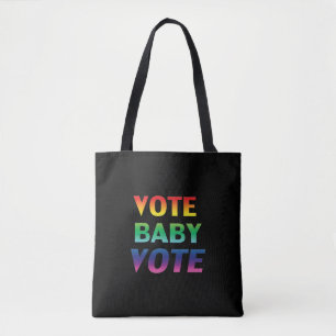 "vote baby vote" pride lgbtq lgbt rainbow - black tote bag