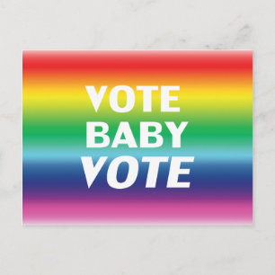 "vote baby vote" pride lgbtq lgbt rainbow colours postcard