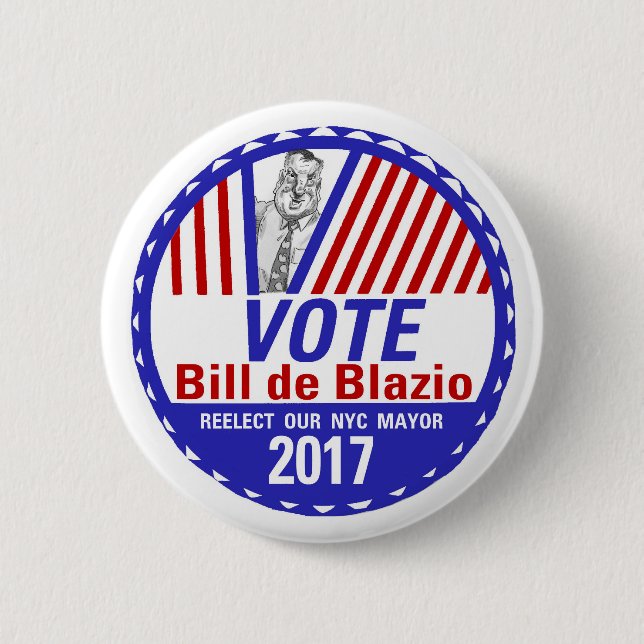 Vote Bill de Blazio 2017 6 Cm Round Badge (Front)