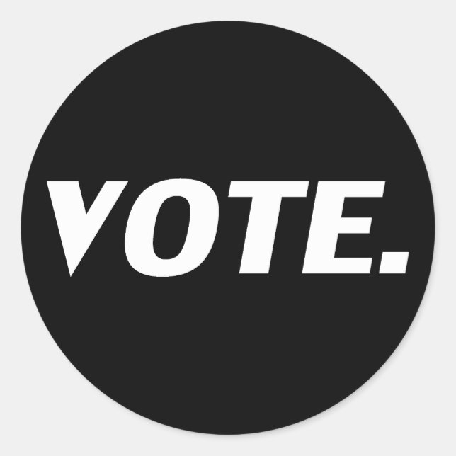 "vote" black, white classic round sticker (Front)