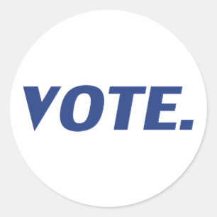 "vote" blue letters, white background classic round sticker