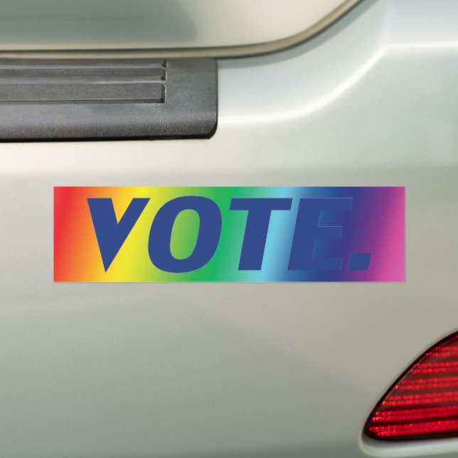 Vote Blue pride rainbow colours car Bumper Sticker (On Car)