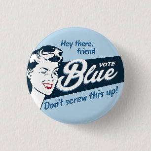 Vote Blue   Retro   Round  3 Cm Round Badge