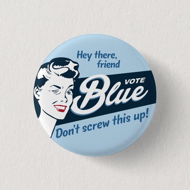 Vote Blue | Retro | Round  3 Cm Round Badge (Front)