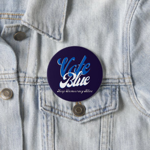 Vote Blue Retro Style Word Art   7.5 Cm Round Badge