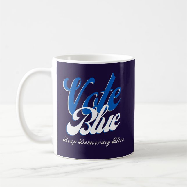 Vote Blue Retro Style Word Art  Coffee Mug (Left)